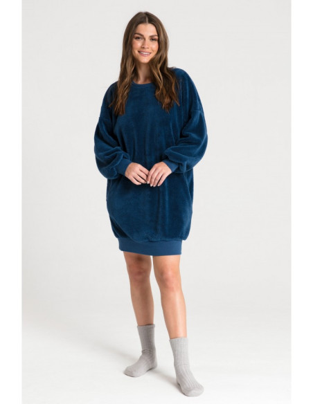 LA082 Pliušinė tunika su iškirpte - tamsiai mėlyna