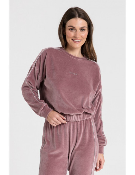 LA084 Velūro megztinis su apvadais - purvinai rožinės spalvos