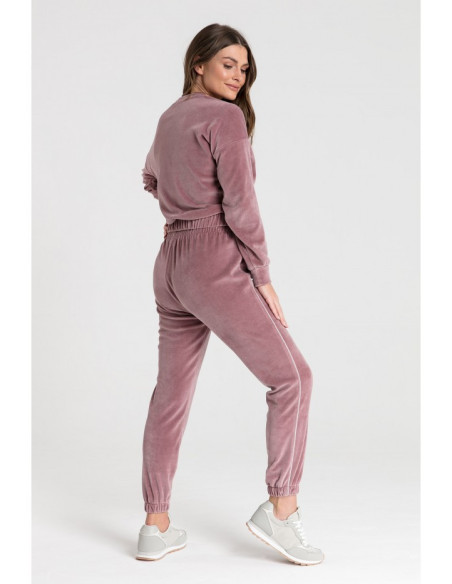 LA084 Velūro megztinis su apvadais - purvinai rožinės spalvos