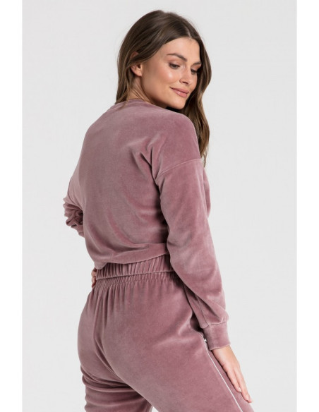 LA084 Velūro megztinis su apvadais - purvinai rožinės spalvos