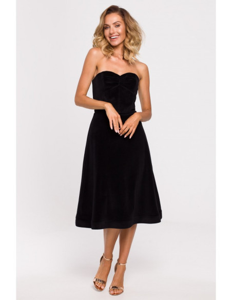 M638 Velūro suknelė su korsetu - juoda