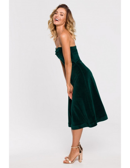 M638 Velūro suknelė su korsetu - žalia