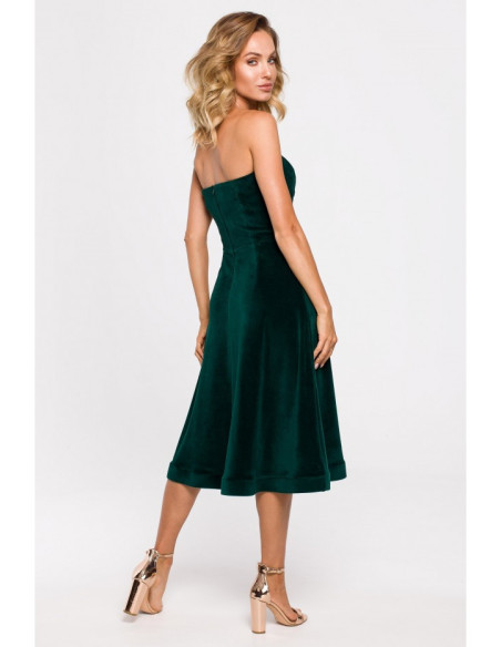 M638 Velūro suknelė su korsetu - žalia