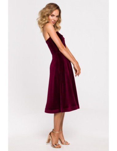 M638 Velūro suknelė su korsetu - bordo spalvos 2