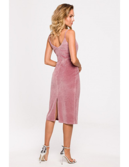 M639 Velūro suknelė su diržu - purvinai rožinė