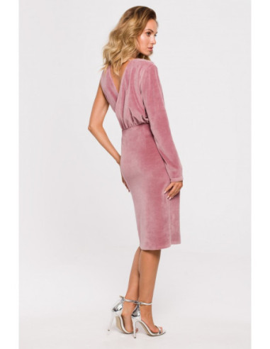 M640 Mišrių audinių asimetriška suknelė - purvinai rožinė 2