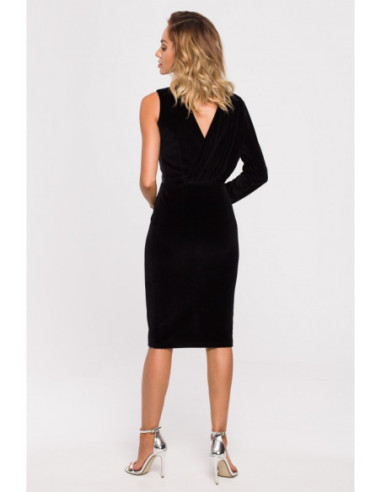 M640 Juodos spalvos asimetriška suknelė iš kombinuoto... 2