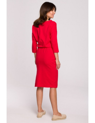 B221 Suknelė su dirželiu ir šonine iškirpte - raudona 2