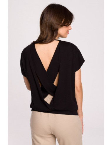 B224 Palaidinė su iškirpimais nugaroje - juoda 2