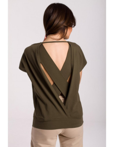 B224 Palaidinė su iškirpimais nugaroje - chaki spalvos 2