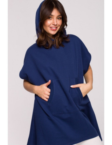 B226 Trapecijos formos tunika su kengūros kišene - rašalas 2