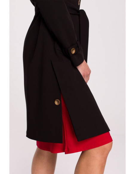 S294 Paltas su kaklaraiščio diržu - juodas