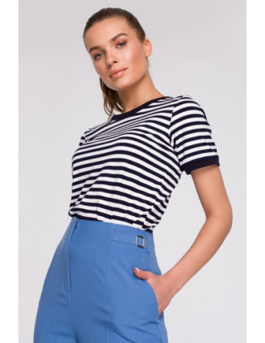 S296 Kelnės aukštu liemeniu su sagtimis - mėlynos 2