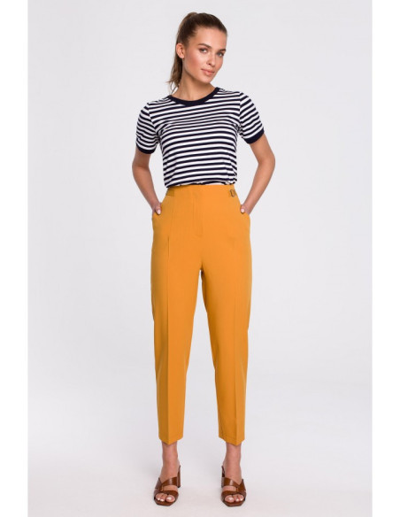 S296 Aukštos kelnės su sagtimis - geltonos spalvos