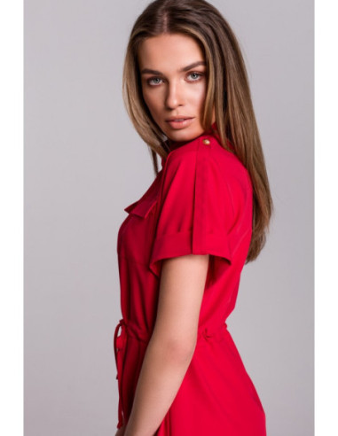 S298 Suknelė su kišenėmis ir raišteliu - raudona 2