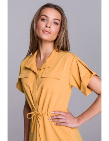 S298 Suknelė su kišenėmis ir raišteliu - geltona 2