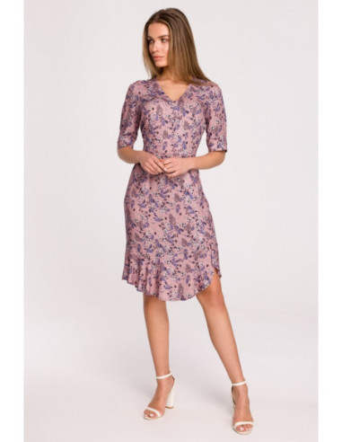 S299 Gėlėta suknelė su raukiniais ir dekoratyvinėmis... 2