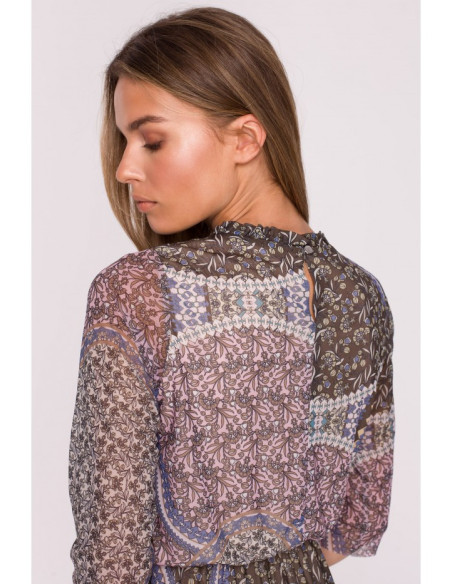 S301 Tinklinė suknelė su raštu ir raukiniais - 1 modelis