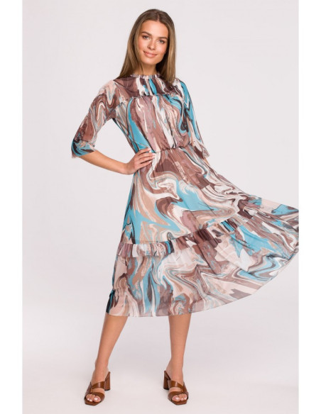 S301 Tinklinė suknelė su raštu ir raukiniais - 4 modelis