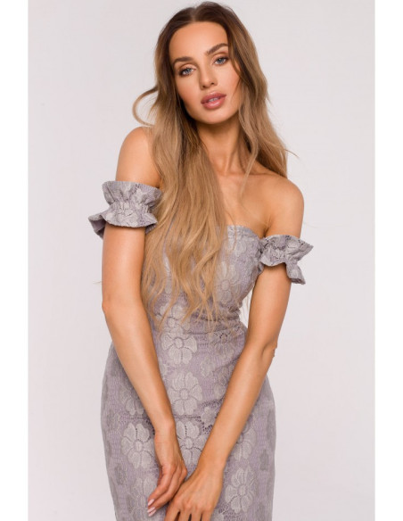 M672 Nėriniuota suknelė - pilka