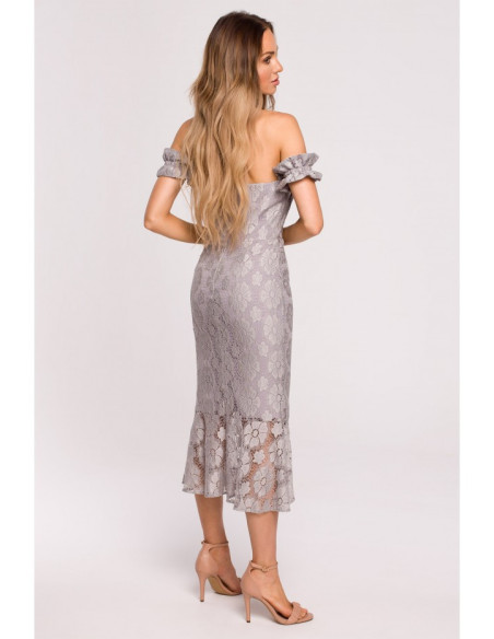 M672 Nėriniuota suknelė - pilka