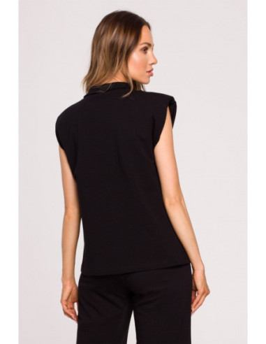 M682 Juodos spalvos palaidinė be rankovių su V formos... 2