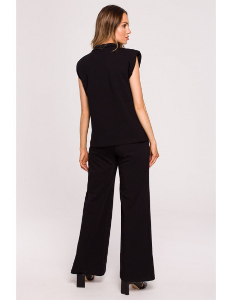 M682 Juodos spalvos palaidinė be rankovių su V formos iškirpte ir apykakle