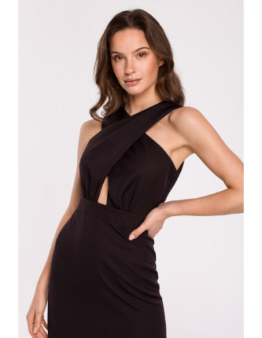 K130 Suknelė su sukryžiuota viršutine dalimi - juoda 2