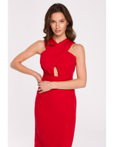 K130 Suknelė su sukryžiuota viršutine dalimi - raudona 2