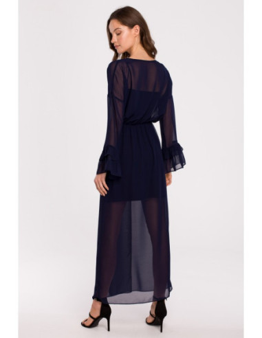 K136 Šifoninė maxi suknelė - tamsiai mėlyna 2