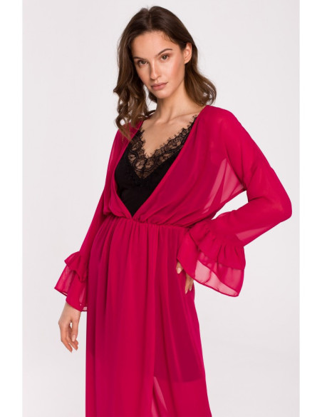 K136 Šifoninė maxi suknelė - fuksija