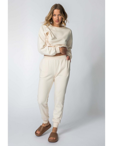 LA112 Sportinės kelnės su briaunuotais rankogaliais - vanilinės