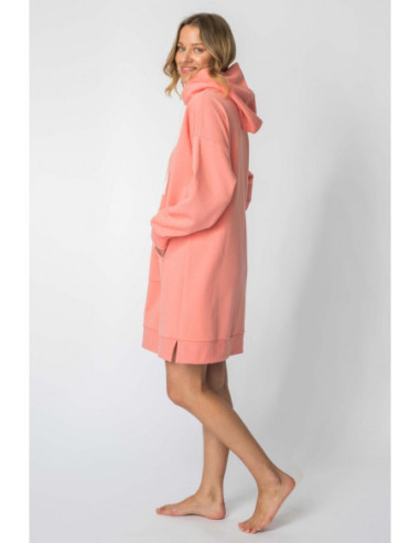 LA113 Suknelė su gobtuvu ir kengūros kišene - koralinė 2