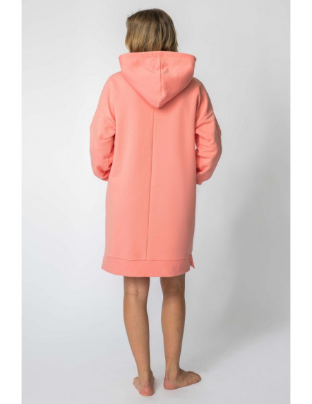 LA113 Suknelė su gobtuvu ir kengūros kišene - koralinė