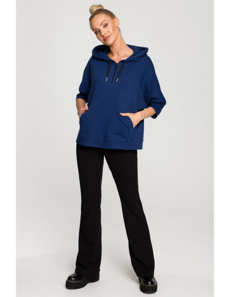 M689 Megztinis su gobtuvu ir papildomais rankogaliais - rašalo mėlynumo