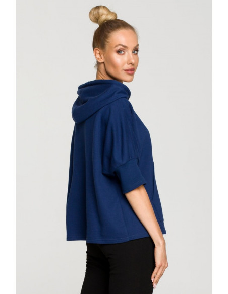 M689 Megztinis su gobtuvu ir papildomais rankogaliais - rašalo mėlynumo