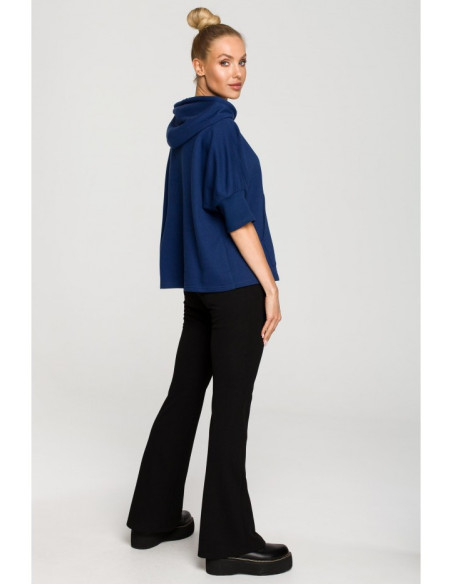 M689 Megztinis su gobtuvu ir papildomais rankogaliais - rašalo mėlynumo