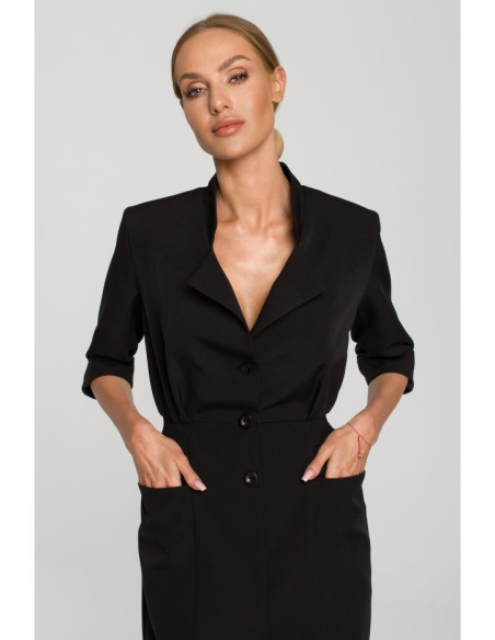 M699 Švarkelio formos suknelė su elastinga juosta - juoda