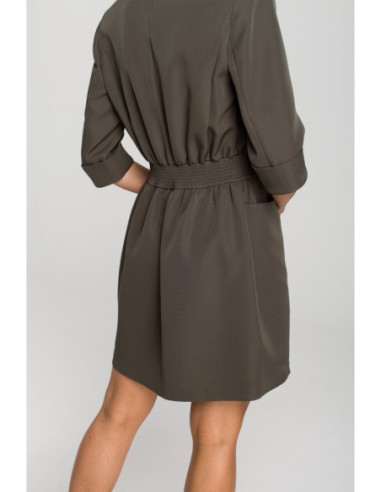 M699 Striukė suknelė su elastine juosta - chaki spalvos 2