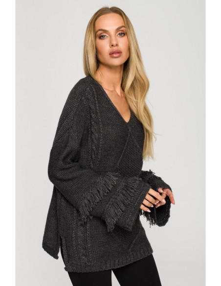 M710 Džemperis plačiomis rankovėmis su kutais - grafito spalvos