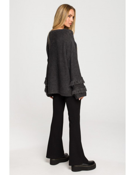 M710 Džemperis plačiomis rankovėmis su kutais - grafito spalvos