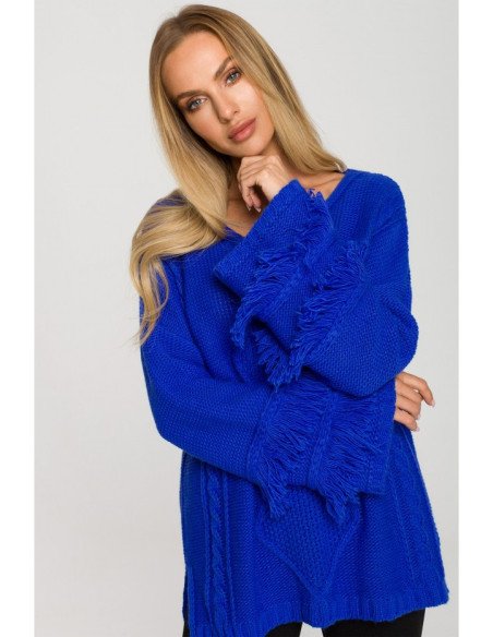 M710 Džemperis plačiomis rankovėmis su kutais - safyrinis