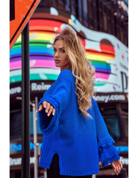 M710 Džemperis plačiomis rankovėmis su kutais - safyrinis