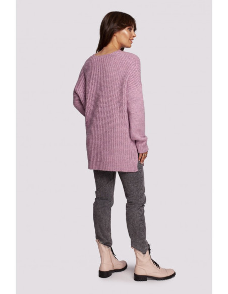 BK087 Ilgas megztinis su iškirpte ir šoninėmis iškirptėmis - pudros mėlyna