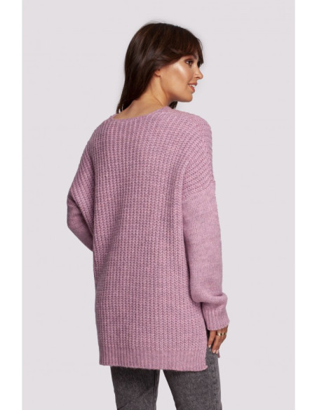 BK087 Ilgas megztinis su iškirpte ir šoninėmis iškirptėmis - pudros mėlyna