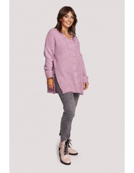 BK087 Ilgas megztinis su iškirpte ir šoninėmis iškirptėmis - pudros mėlyna