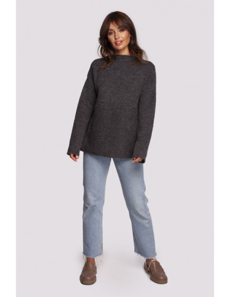 BK091 Džemperis su stovinčia apykakle - grafito spalvos