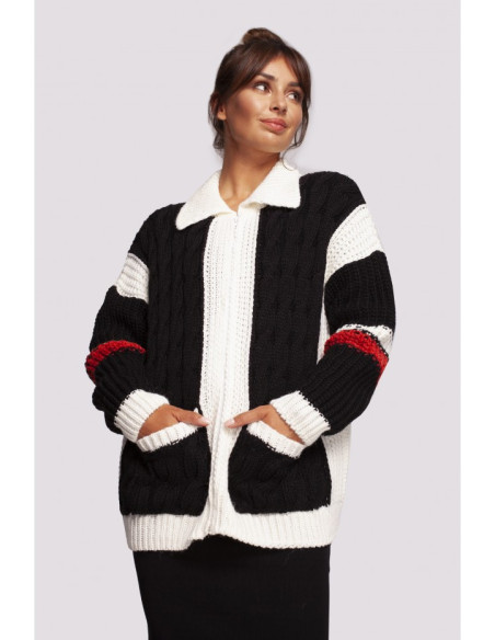 BK094 Įvairiaspalvis megztinis su užtrauktuku ir apykakle - 2 modelis