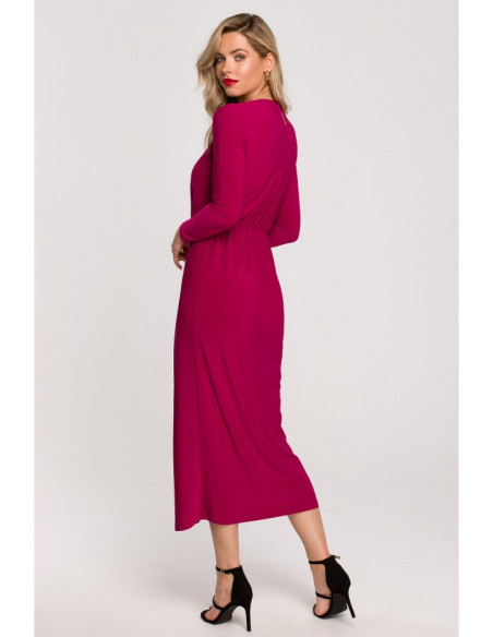 K139 Ilga suknelė su iškirpte - rubino spalvos
