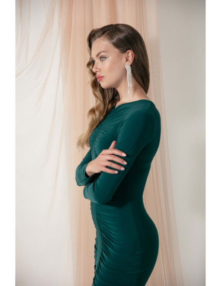 K140 Suknelė su raukšlele per vidurį - butelio žalumo